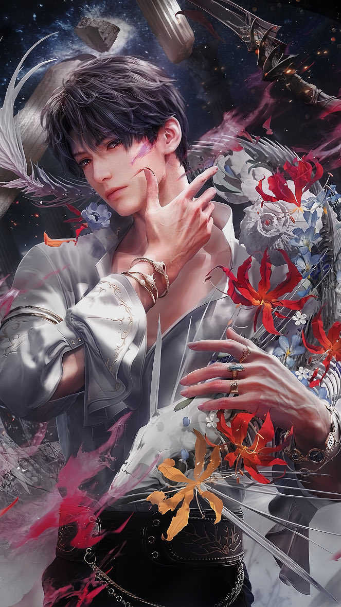 qiyuhaiyue's tweet photo. seems like it’s perfect moment to bring back gloriosa’s symbolism in Rafayel’s route and why it beautifully fits into the story on the timeline 🤍

the flame lily, gloriosa superba - beautiful, but never a gentle flower. a symbol of transformation and resilience, capable of healing, yet just as capable of becoming deadly

it’s a climbing plant that cannot stand entirely on its own. it survives by entwining itself around something else, reaching outward as it grows, while its petals curl back like tongues of fire

the flame lily exists somewhere between beauty and danger. highly toxic in larger doses, yet traditionally used medicinally - both medicine and poison depending on how it is handled

even its name, meaning glorious and magnificent, praises its beauty while leaving out the fact that it can be lethal. sounds familiar?

in traditional cosmology, red and scarlet tones represent, among other things, passion, vitality and a momentum that cannot easily be stopped. they’re associated with strong yang energy - when balanced, yang is warmth and the breath of life. when excessive, it consumes and burns

red is also often tied to fate and debts. an all consuming love that demands sacrifice, a price that must be paid to restore balance. the flame lily can carry similar associations - the afterlife, karmic crossings, the inevitable journey. growing along paths, it becomes a flower of passage and exchange. something is always demanded in return. transformation comes through loss

a recurring idea in eastern philosophies such as daoism is that things are rarely inherently framed as morally evil or good. circumstance and intent matter. historically, physicians explored that space in between as well - especially with medicinal substances. dosage, preparation and knowledge could determine whether the same plant became someone’s blessing or their demise

the flame lily’s poison, then, doesn’t have to represent evil. it can represent something dangerous that must be understood and learned how to wield before it can become medicine

Yu’s bond with mc mirrors that duality almost perfectly - something meant to shine with the beauty of devoted love, yet corroded by fate. their love heals and poisons at the same time, keeping them bound within the same karmic cycle

flame lilies cannot stand alone - they wrap themselves around something else in order to keep climbing

Qi Yu and mc aren’t meant to be separated either. they climb, entwine and adapt together, again and again, until perhaps they finally find a way to turn the toxin into medicine and bring their fire back into balance