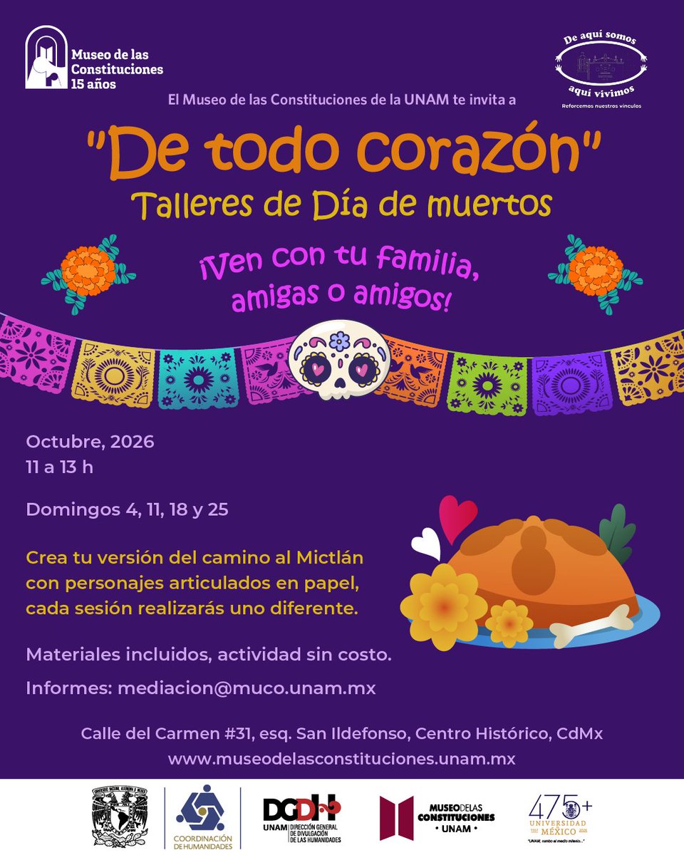 MConstituciones's tweet photo. ¡Empieza a preparar tu ofrenda! 💀🌸
Ven a los talleres del MuCo que tendrán como temática el Mictlán, inframundo de la mitología mexica y nahua.
#DerechosCulturales #MuCo15 #VenAlMuCo https://t.co/TM7Gdazu8T