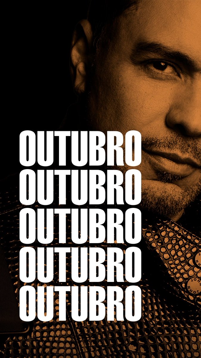 A sepia-toned promotional image showing a man with the word 'OUTUBRO' repeated five times down the side.