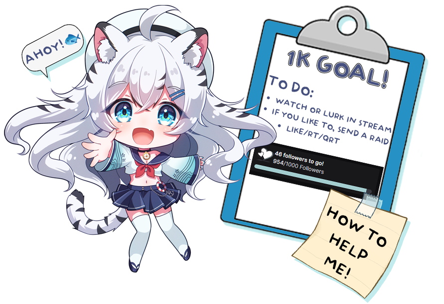 SailorXaiah's tweet photo. AHOY my feeshies! 🐟

My goal to 1K followers on the purple app is coming close to being reached! 
Here are a few things you can do to help this sailor tiger out.
Thank you for the support! https://t.co/Kcrf0lLr5J