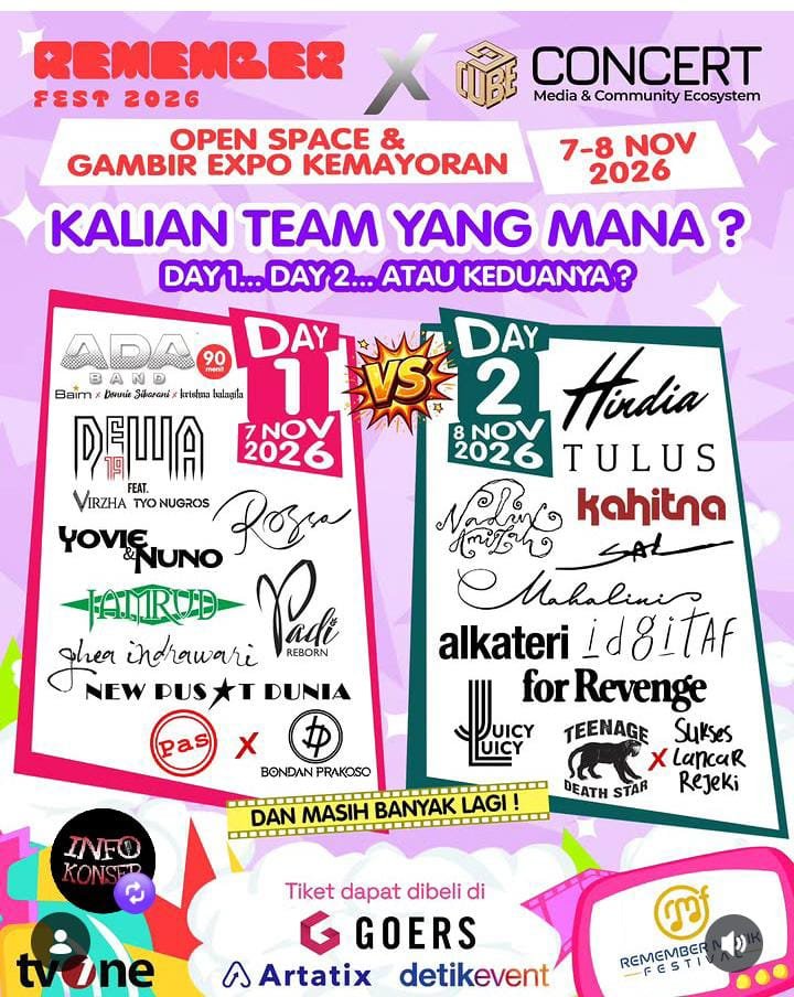 Cuteflazz's tweet photo. WTS  2 Tiket Remember Fest 2026 x Cube Concert Day 1

📅 07 Nov 2026
📍 Gambir Expo Kemayoran
💸 158k (harga pre-sale , masih bisa nego) 🫶 
#Rememberfestxcubeconcert https://t.co/VCeLvBOHPG