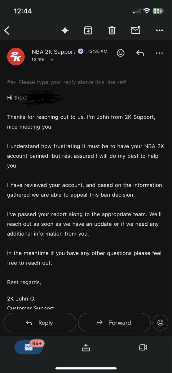 RonManb0dk's tweet photo. @_Byplx @NBA2K Yep got banned on 9/24 made multiple attempts to get an estimate on when my ban will be lifted and received this email saying some BS, and ofc Mike want deactivated can’t face this well worth criticism of this shitty anticheat. https://t.co/nDLCDVcOro