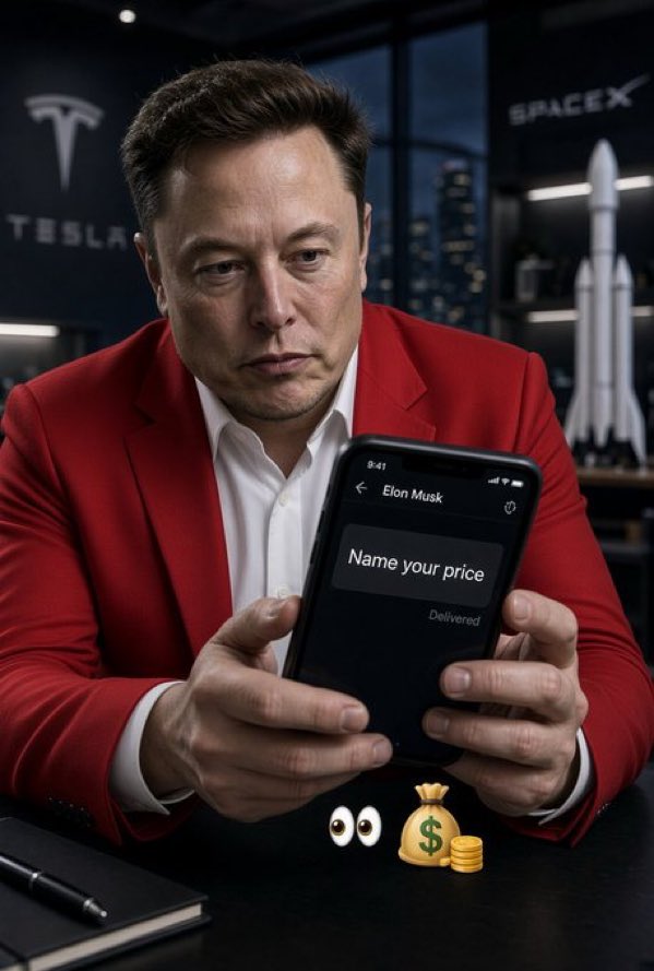 BrianCostigbn's tweet photo. 🚨 ELON MUSK SENDS YOU A MESSAGE WITH JUST 3 WORDS:

“Name your price.” 👀💰

You can ask for ONE thing:

🏠 A — Your dream home
🌍 B — A life of total freedom
🚀 C — A chance to explore space
❤️ D — Something priceless for your family

What’s your answer? 👇🔥 https://t.co/s9rEmeFd1G