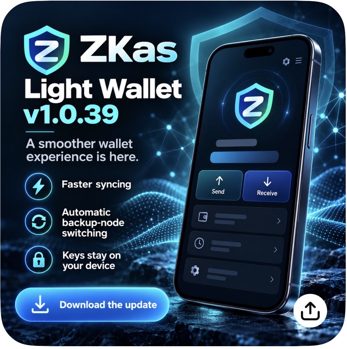 ZKas_Stream's tweet photo. ZKas Light Wallet v1.0.39 is out! 📲

Enjoy faster syncing, automatic backup-node switching, and a smoother wallet experience. Your keys stay on your device.

Explore the release notes and download the update:

https://t.co/3jrCwdxJem

#ZKAS #Kaspa #CryptoWallet #Privacy https://t.co/nJ7slDDw6j