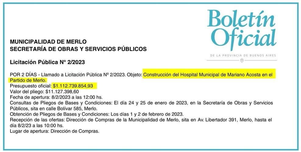 Merlo_Real's tweet photo. La licitación 2/2023 muestra que la eterna construcción del lugar le costará a los merlenses la suma de 1.112.739.854,93 millones de pesos que nadie sabe dónde están, ya que el lugar está construido en apenas un 15%. ¿A dónde fue a parar esa exorbitante suma de dinero? https://t.co/5PW3mpMosO