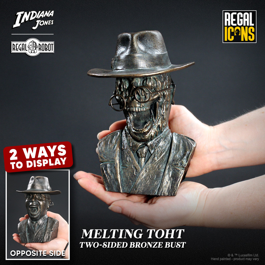 TomSpinaDesigns's tweet photo. This Melting Toht bust from @RegalRobot pairs well with any #spookyseason decor, but you might want to keep it out all year 'round. This bronze-style collectible can be displayed "screaming" or "melting"—you choose the occasion! Shop https://t.co/2r8He5iQ3I.

#IndianaJones https://t.co/O4OZ1amsTJ