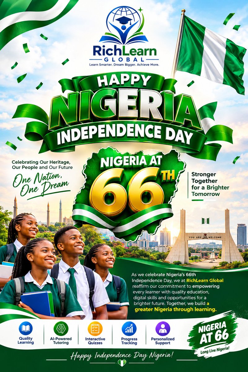 richlearnglobal's tweet photo. CELEBRATING NIGERIA AT 66TH👇👇👇https://t.co/3z26rXNN6i https://t.co/GipYNU3Mar