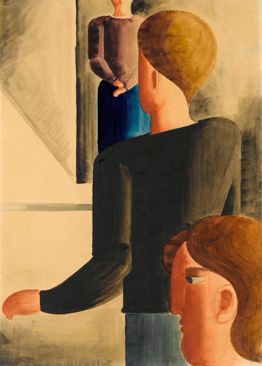 storriemuse's tweet photo. Left: Connor Storrie at Kate Spade's Global Summit for Women’s Mental Health in support of the Irina Foundation, 2026. Right: Three Figures in the Room (Simple Gesture) by Oskar Schlemmer, 1928. https://t.co/xY7WBEbOEV