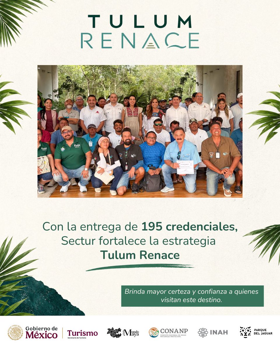 josefinarodzam's tweet photo. Con la entrega de 195 credenciales fortalecemos la estrategia Tulum Renace. 🌿

Junto a la gobernadora @MaraLezama, entregamos credenciales a prestadoras y prestadores de servicios turísticos del Parque del Jaguar. 🐆 

A través del código QR, las y los visitantes podrán identificar de forma rápida y sencilla a quienes están autorizados para brindar estos servicios. ✨