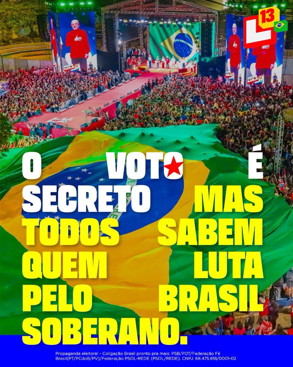 LulaOficial's tweet photo. O Brasil não cabe no quintal de ninguém. 

Nosso povo merece respeito e tem o direito de decidir o próprio futuro de cabeça erguida e diálogo aberto com o mundo inteiro.

É por essa soberania que luto todos os dias.

Quem tem orgulho do nosso país, vem com a gente. É Lula, é 13! 🇧🇷