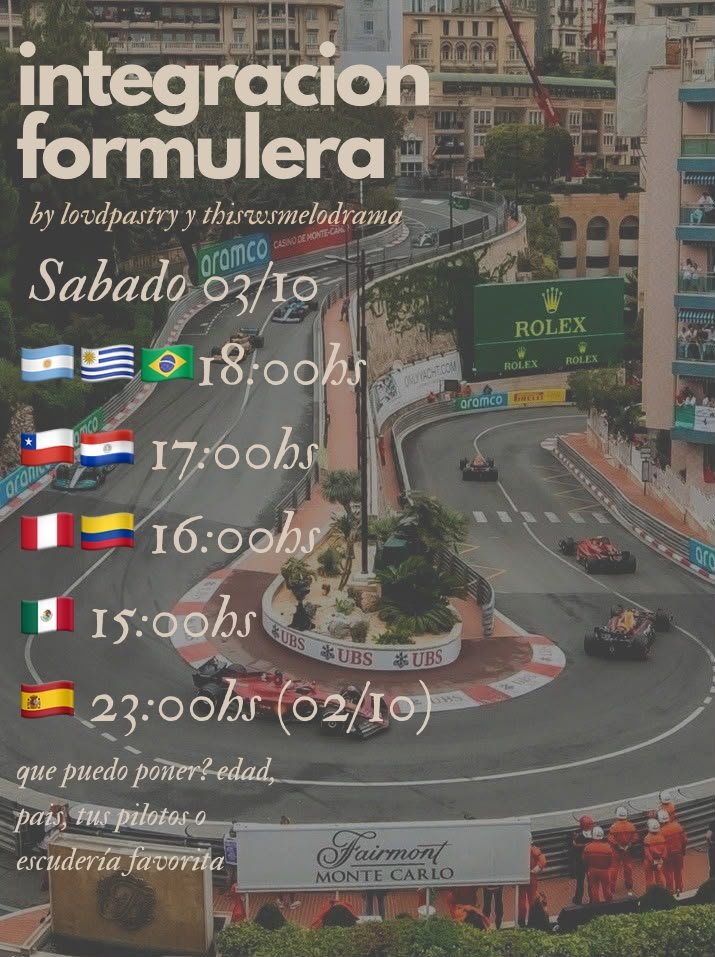 thiswsmelodrama's tweet photo. INTEGRACIÓN FORMULERA!!!  ⭐️

día: sábado 3 de octubre 

a qué hora es y qué puedo poner? toda la info en la fotoooo

que ht uso? #integracionformulera #f1twt y menciónennos @lovdpastry @thiswsmelodrama :)

den rt para que llegue a más gente! https://t.co/DqMP2HNYjs