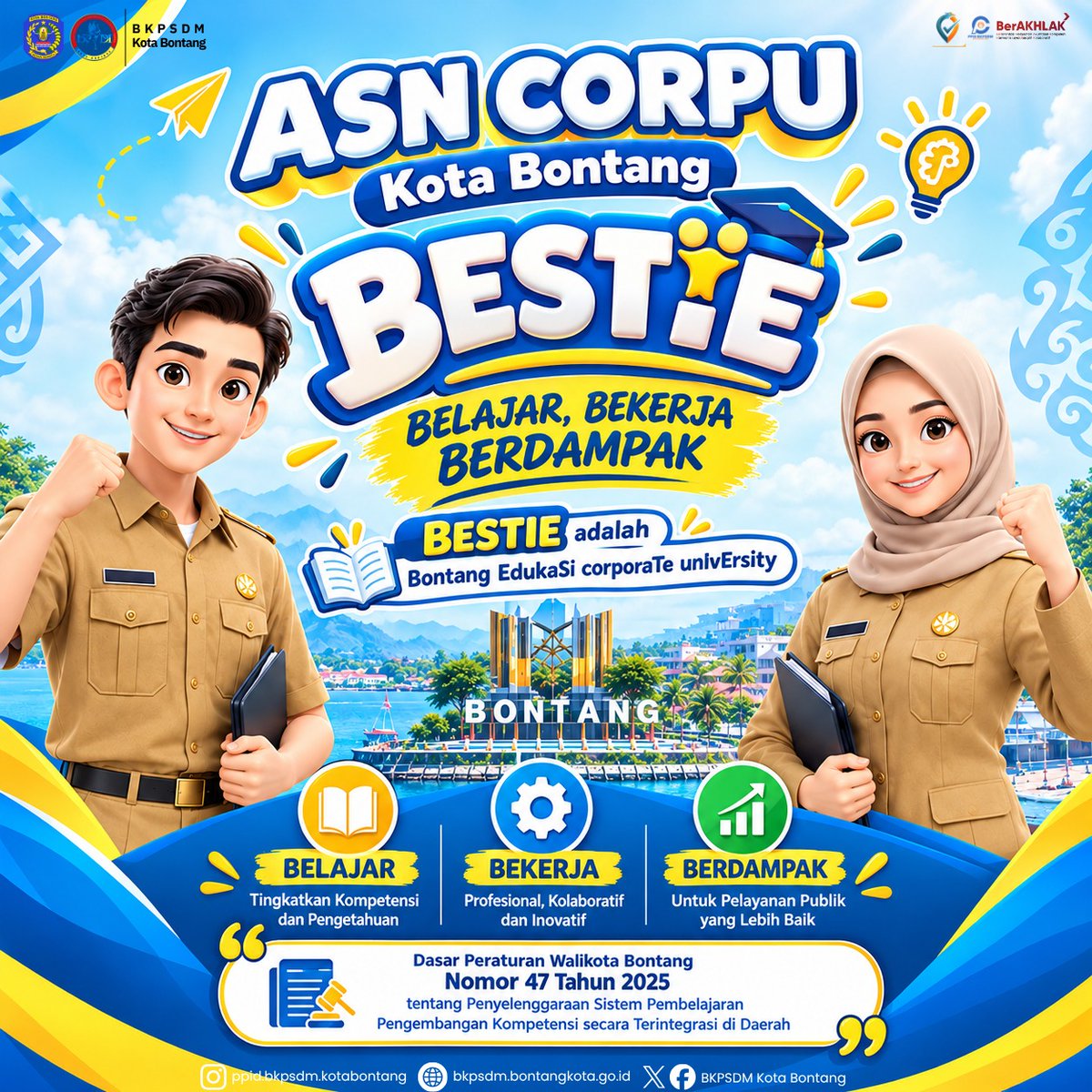 bkpsdm_bontang's tweet photo. *KENALIN, BESTIE BARU KITA SEMUA! 👋*

Bukan bestie biasa, ini *BESTIE - Bontang EdukaSi corporaTe unIvErsity* ✨

Rumah belajar resmi milik kita semua, para ASN.

Kenapa namanya BESTIE? Karena di sini kita belajar bareng, tumbuh bareng, kayak bestie beneran. https://t.co/txQKNFA6g3