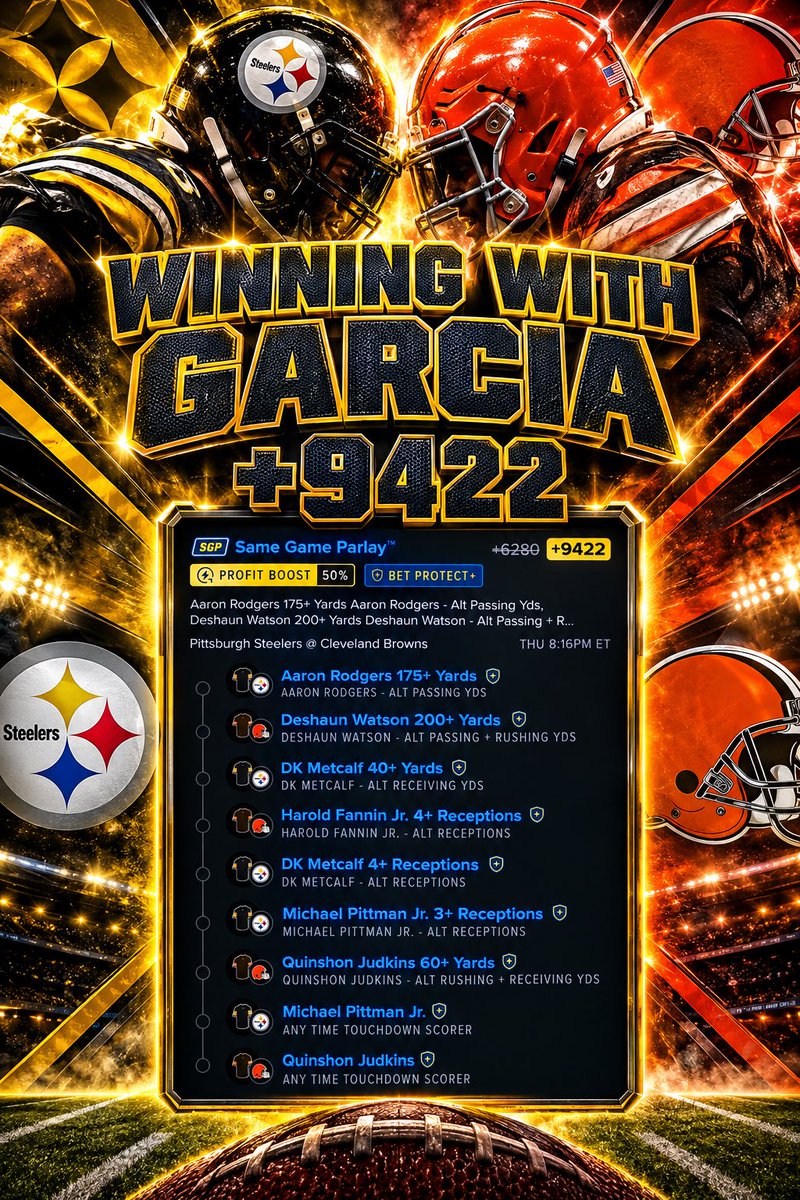 ChrisGarcia2424's tweet photo. Last night of free bet protect LOCK IT IN. TNF 💛🖤🧡🖤 https://t.co/R9zT8f2RVO