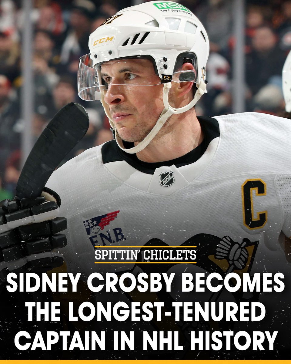 spittinchiclets's tweet photo. SID MAKES HISTORY. 🐐🐧

Sidney Crosby passes Steve Yzerman to become the LONGEST-TENURED CAPTAIN IN NHL HISTORY! https://t.co/A6sor5qO0d