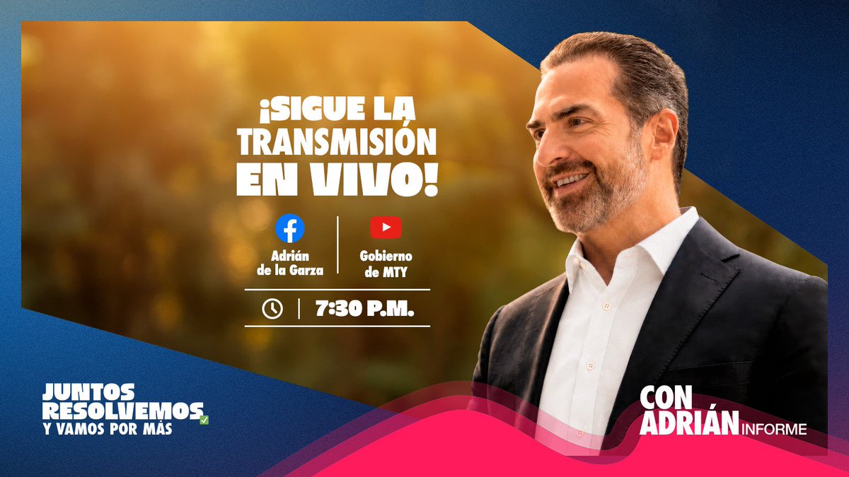 mtygob's tweet photo. El día de hoy, a las 7:30 p.m., estaremos en vivo con nuestro Informe de Gobierno.

¡Conéctate y acompáñanos!

#VamosPorMásConAdrián https://t.co/uPXyyw1g7I
