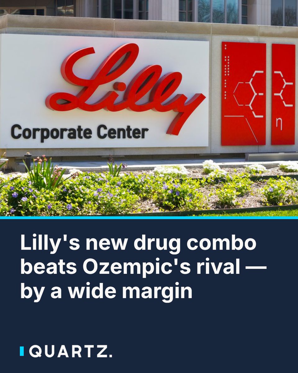 qz's tweet photo. Lilly's new drug combo beats Ozempic's rival — by a wide margin
Eli Lilly's experimental EloraTZP helped patients lose 23% of their body weight — nearly 10 points more than tirzepatide alone — signaling a potential new ceiling for obesity treatme
#EliLilly #EloraTZP #WeightLoss https://t.co/oatcQB660G