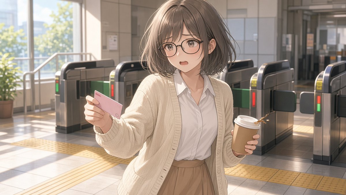 kinreido's tweet photo. 朝の改札……あ、コーヒー、こぼれちゃった https://t.co/NMXIViPsOg