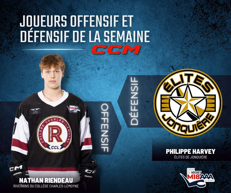 LHM18AAAQ's tweet photo. JOUEURS DE LA SEMAINE @CCMHockey | 🔥

La Ligue de hockey M18 AAA du Québec (LHM18AAAQ) dévoile ses joueurs de la semaine CCM pour la période du 22 au 28 septembre 2026.

Détails: https://t.co/guiayAwFRA https://t.co/mOkxeqGSTJ