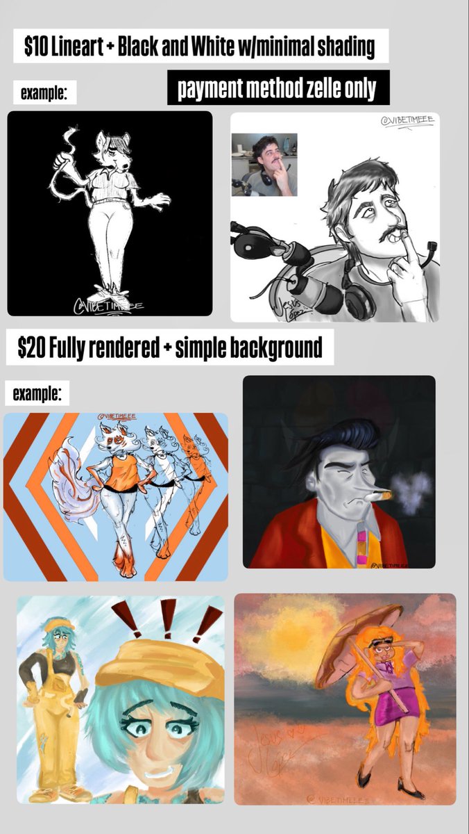 vibetimeeee's tweet photo. hi everyone!  my commissions are open 

i’d love to draw your awesome ideas!  don’t hesitate to message me and let me know what you have in mind!  here’s a little prices sheet if anyone is ever interested :) https://t.co/k9inJdnfyj