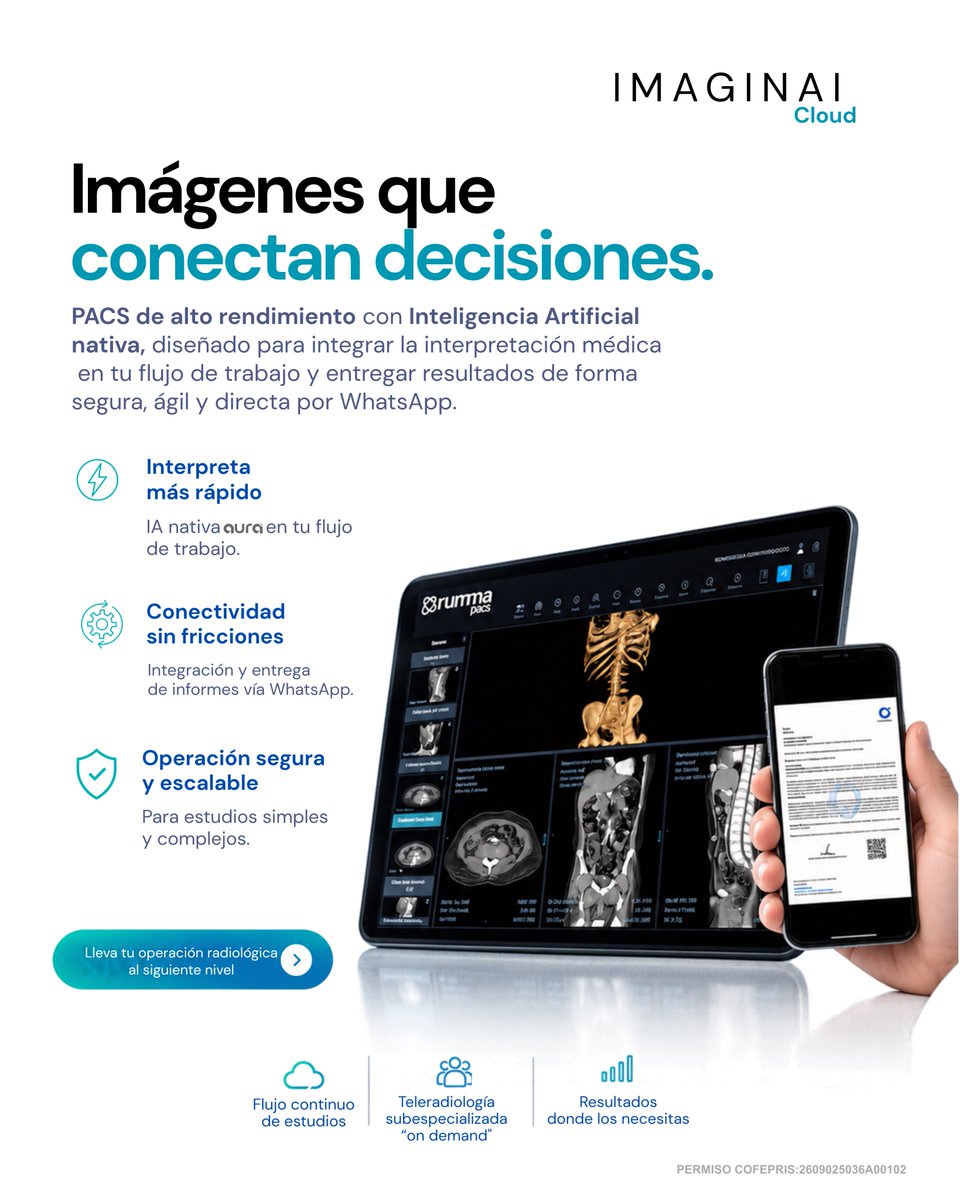 imaginai_mx's tweet photo. El futuro de la radiología conecta tecnología, información y criterio médico.
IMAGINAI Cloud + aura: infraestructura e IA radiológica con el especialista al centro.
Tecnología que acompaña. El radiólogo decide.
#IMAGINAI #aura #Radiología #IA https://t.co/qOTgTjyHCE