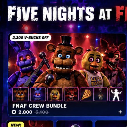 FortnitePV2's tweet photo. I’m giving 2 people who like and reply to this tweet a 12,500 V-Bucks code in DM’s to get all the FNAF skins In Fortnite! 👀

Don’t miss this chance I’m live right now choosing winners go fast NOW! https://t.co/mIw29BTXM6 https://t.co/pgCijUWV3r