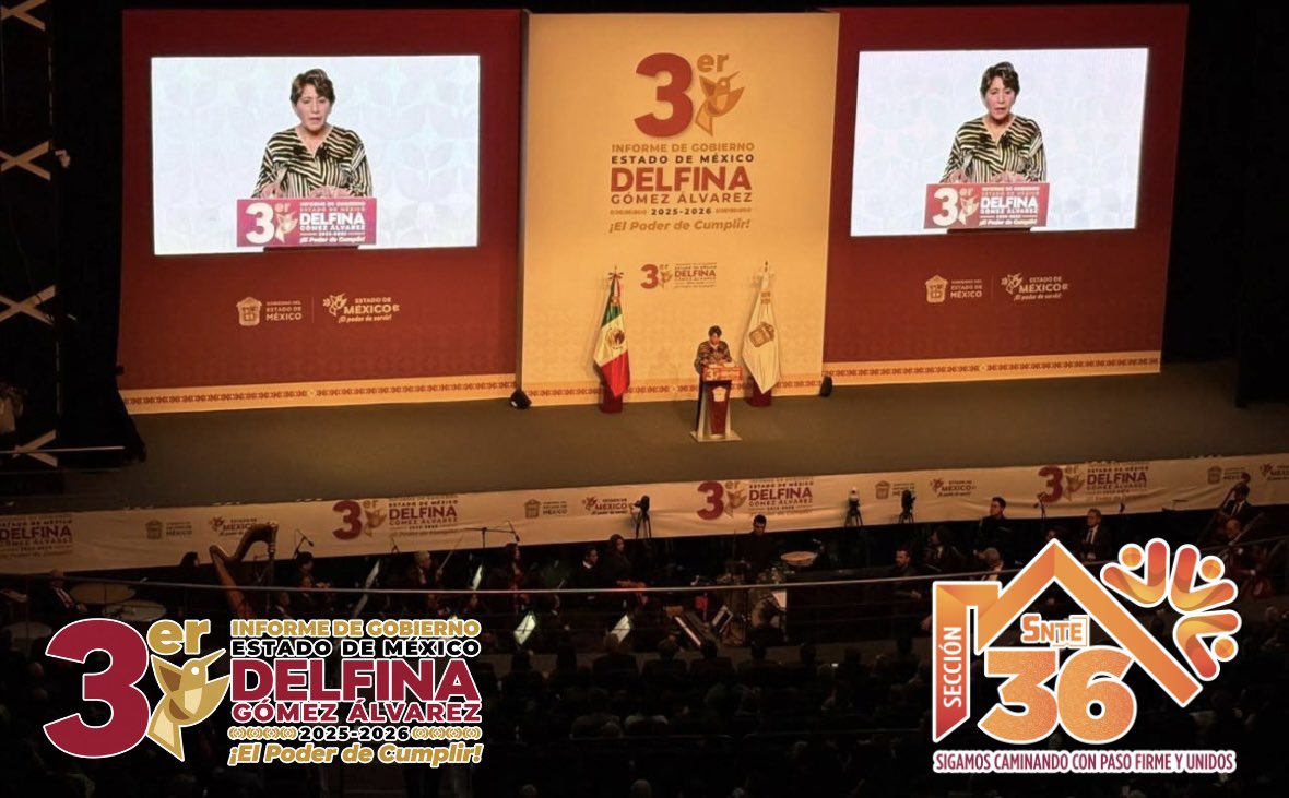 Seccion36Ofic's tweet photo. 🟠 En el marco del 3er. Informe de Gobierno de la Mtra. Delfina Gómez Álvarez, Gobernadora del Estado de México, la Mtra. Mónica Miriam Granillo Velazco, Secretaria General de la Sección 36, asistió a este ejercicio de rendición de cuentas y resultados.

#Sección36 https://t.co/XBzMccJcXX