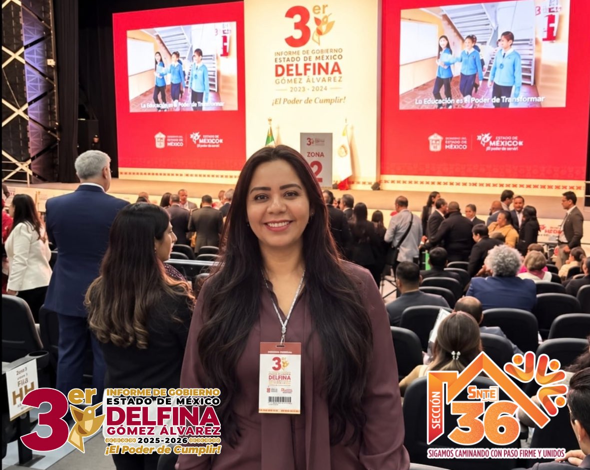 Seccion36Ofic's tweet photo. 🟠 En el marco del 3er. Informe de Gobierno de la Mtra. Delfina Gómez Álvarez, Gobernadora del Estado de México, la Mtra. Mónica Miriam Granillo Velazco, Secretaria General de la Sección 36, asistió a este ejercicio de rendición de cuentas y resultados.

#Sección36 https://t.co/XBzMccJcXX