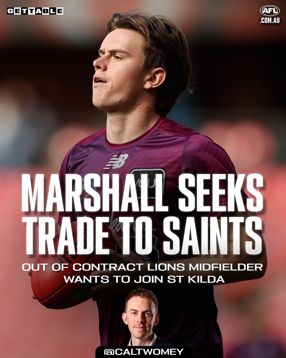 CalTwomey's tweet photo. Brisbane premiership player Sam Marshall has requested a trade to St Kilda.

It came down to St Kilda and Essendon, but the out-of-contract 20-year-old is seeking a trade to the Saints. 

More on @AFLcomau and @TradeRadio. https://t.co/jyh0DQrnbG