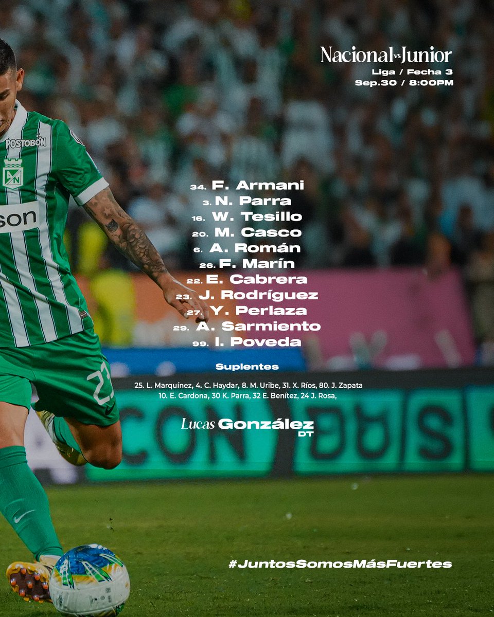 nacionaloficial's tweet photo. Así salimos hoy en casa 🇳🇬 

Presentamos nuestra nómina titular para el juego ante Junior, en el Atanasio con nuestra gente. 

#VamosTodosJuntos https://t.co/QwR89DXaQR
