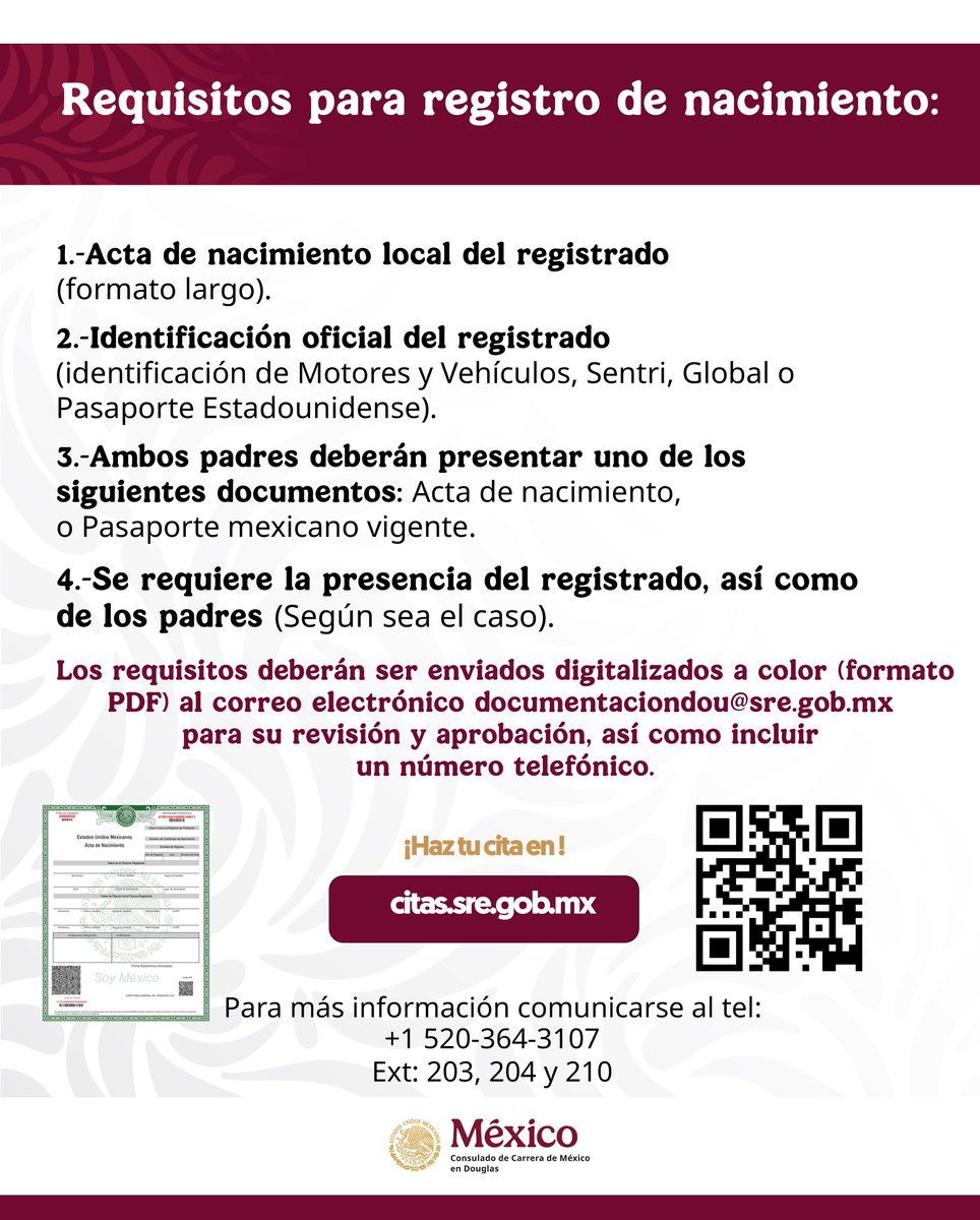 ConsulMexDou's tweet photo. ¿Buscas tramitar la doble nacionalidad en el Consulado de México en Douglas? Envía los requisitos escaneados al correo documentaciondou@sre.gob.mx. Para más información, llama al +1 520-364-3107 ext. 204, 210 o 221. https://t.co/yJtkHk2j7y