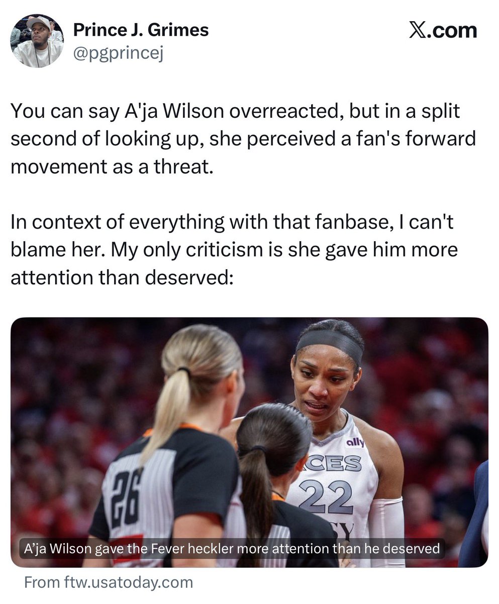 JonnyRoot_'s tweet photo. I’ve never seen a fanbase more vilified than Indiana Fever/Caitlin Clark fans

Media has been attacking them as hateful, bigoted, even racist for 3 years now… It’s insane &amp; unfounded.

Any media member defending A’ja Wilson’s actions is either delusional or willfully ignorant. https://t.co/IU15qpRwTL
