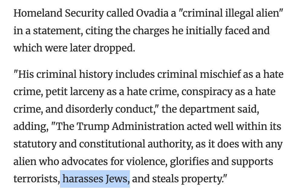 EricLeeAtty's tweet photo. In a statement to Israel's Haaretz newspaper tonight, Trump's DHS says ICE detention of Yehonatan Ovadia is justified bc he was "harassing Jews."

Wait: a rabbi detained for participating in Hasidic demonstration against Israel 3 years ago was harassing...himself? What a joke!! https://t.co/e3Xkh7gif4