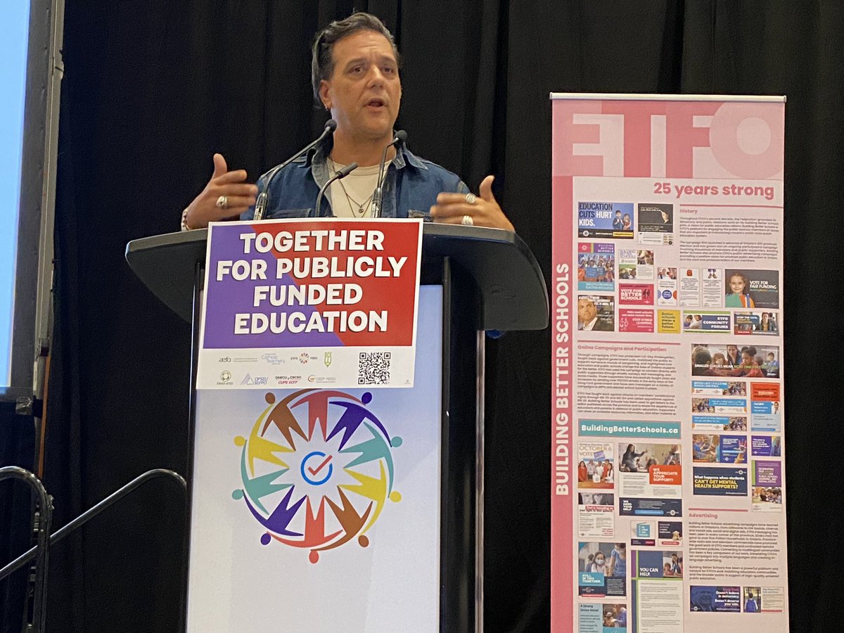 ETFOeducators's tweet photo. Our keynote this evening @strombo talks about his experiences with school, educators that gave him grace, and coming from a union family. All of which are important factors that allowed him to learn who he was. “It never for a second would have happened without these three teachers that I had, and all the little things, the moments of belief that they did and you do.” #teacherscare #onted