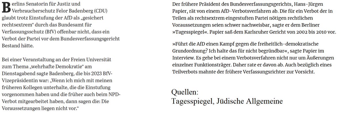 GabrielRothsch3's tweet photo. @maischberger @jagodamarinic Der Dame ist ihre Matrix-Mitmach-Medaille zu Kopf gestiegen.

Weder die AfD-Gutachter im BfV noch der frühere BverfG Präsident sehen überhaupt die Verbotsvoraussetzungen gegeben.

Die Antidemokraten sitzen nicht in der AfD, sondern in ÖRR-Talkshows. https://t.co/KNFVUJLAAS
