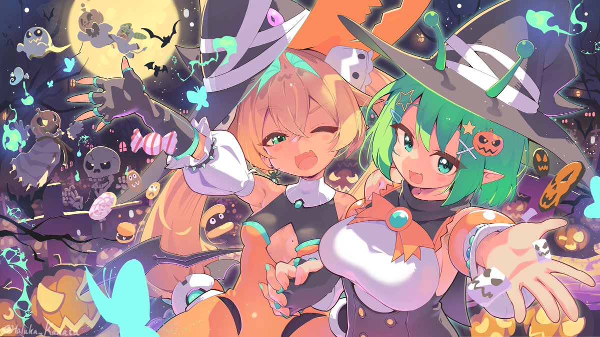 zennitan's tweet photo. 🍀🎃𝖙𝖗𝖎𝖈𝖐 𝖔𝖗 𝖙𝖗𝖊𝖆𝖙! 🎃🍀

Please enjoy this free desktop wallpaper/background! ko-fi download blow! 
🎨:KanataMono |  #ZenniArt #RurikArt https://t.co/jvLCTESS0T