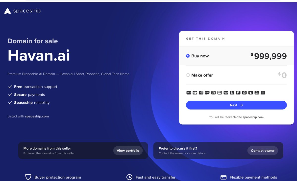 AiDomainsells's tweet photo. Premium Brandable AI Domain — https://t.co/I3eocnVQ31 | Short, Phonetic, Global Tech Name @Havan
#Havan  #ai #aidomain #aidomainsell https://t.co/4BNJ5Re6oo