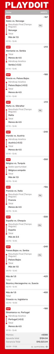ApexReventas's tweet photo. Lista mi BOMBA 💣 parlay soñador 🤩 
Voy con monedas,creo es lo más que saque de valor de naciones UEFA 🔥agarren lo que les guste, me gusta demasiado 🥳 para 10k con 100
TIC TAC TIC TACK⏰ qué opinan?🫪 https://t.co/FWZURtbcuR