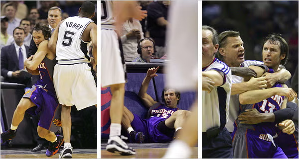 unashamedusa's tweet photo. Just a reminder that the @NBA altered the course of the NBA playoffs by suspending key Suns players for merely taking a few brief steps off the bench to defend Steve Nash (and going back). Zero tolerance.

@WNBA player A'ja Wilson (and her friends) go INTO THE STANDS after a fan, and suddenly the rules don't matter?