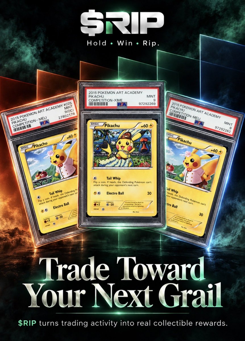 rip1000fun's tweet photo. Trade Toward the Next Grail.

Every trade moves the $RIP vault closer to another $1,000 Pokémon Grail rip.

One rip. One graded card. One eligible holder.

Hold. Win. Rip. https://t.co/rW0IimuZ03