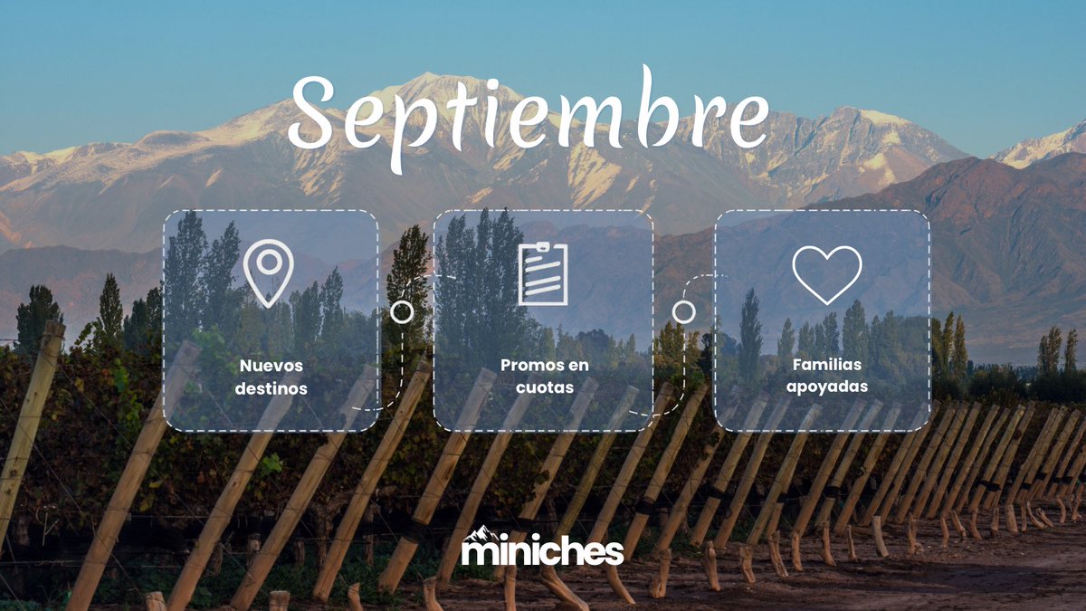 TurismoMiniches's tweet photo. Así cerramos septiembre: nuevos destinos, nuevas promos y muchas ganas de ayudarte a viajar. ¿Qué te gustaría que armemos para octubre?

#TurismoMiniches #ArgentinaTurismo https://t.co/ZtsHzcEGSD