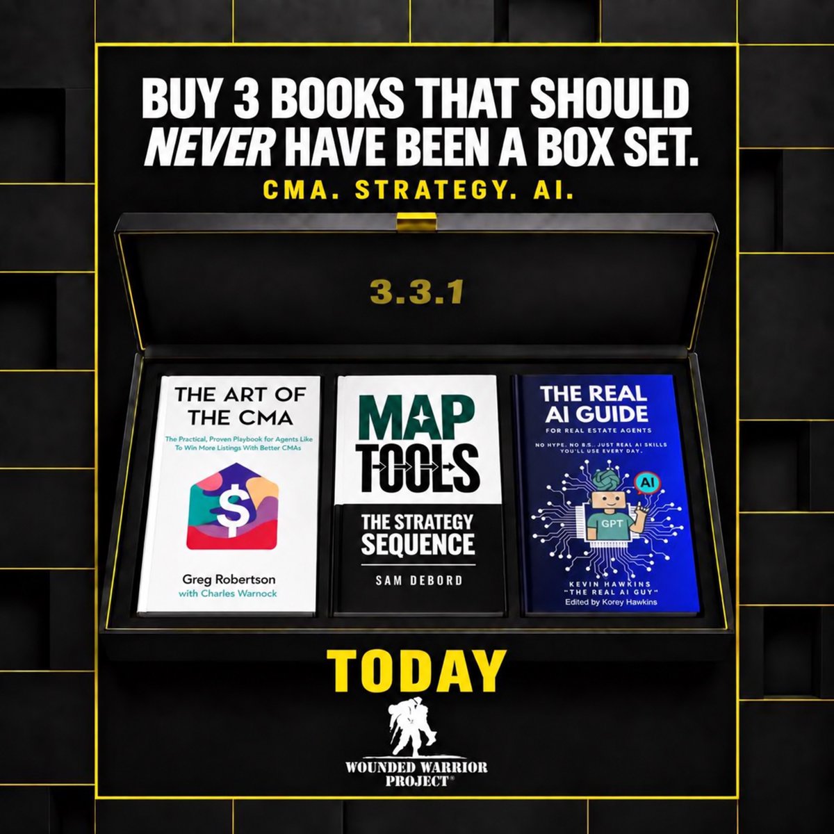KevHawkins's tweet photo. At CMLS today, learn and give back.
3.3.1 means 3 authors, 3 real estate books, 1 cause.
Buy one or all three. All profits support Wounded Warrior Project.
π https://t.co/2FBatuGMof
#CMLS #CMLS2026 #WoundedWarriorProject #SamDeBord #GregRobertson #KevinHawkins #realestate https://t.co/YpPd6iUYFx