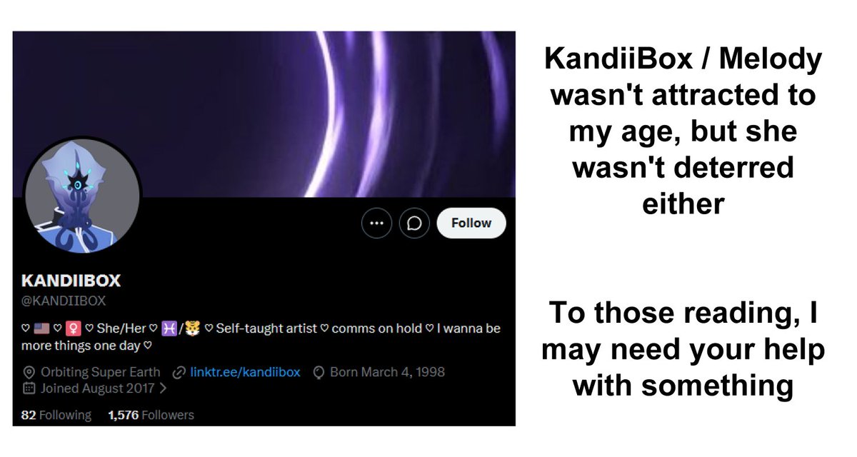 CharltonN2's tweet photo. I was groomed by KandiiBox / Melody when I was 13 and she was 18

I have made a final document in response to her. Again, you can read it below 🔽 https://t.co/iWxposYYtB
