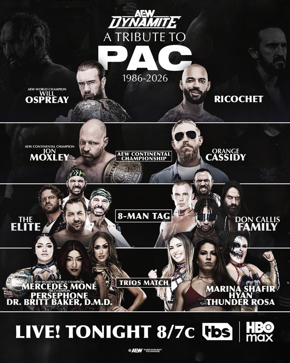 Yayo_Baraca's tweet photo. Es miércoles por la noche y eso significa el #TributePAC
Hoy es el episodio especial a la memoria de #PAC para recordar toda su carrera en el Wrestling y vida privada con las personas que fueron influenciados por Benjamin
#AEWDyminate #AEWonTV #WatchAEW https://t.co/BUxaRF1uFy