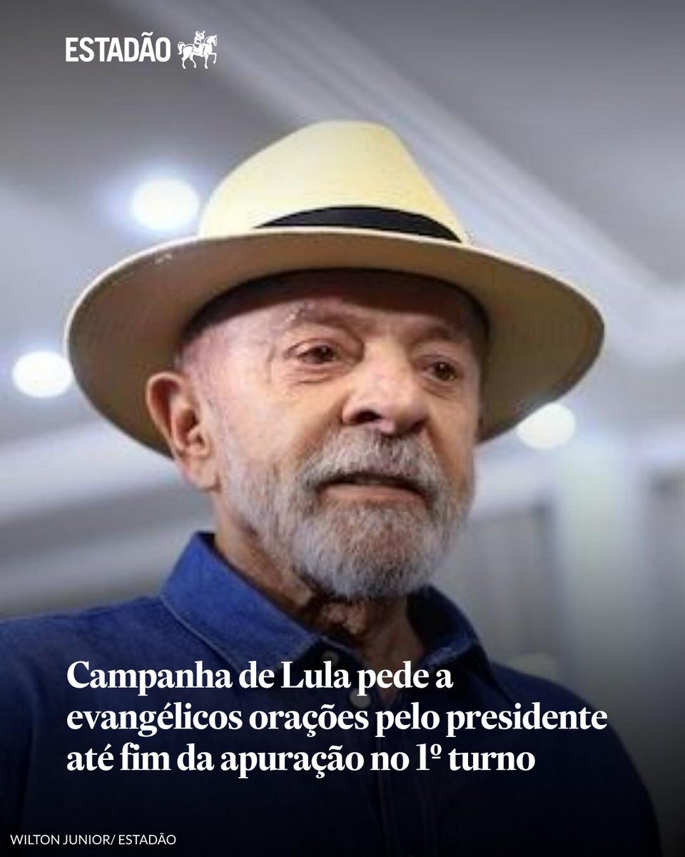 Estadao's tweet photo. Campanha de Lula pede a evangélicos orações pelo presidente até fim da apuração no 1º turno | Mensagem divulgada em grupo focado no segmento pede que apoiadores reservem minutos do dia para pedir por ‘proteção, sabedoria, paz, justiça e para que o ... https://t.co/JB5LbOEMMW https://t.co/ar63Yx2osu