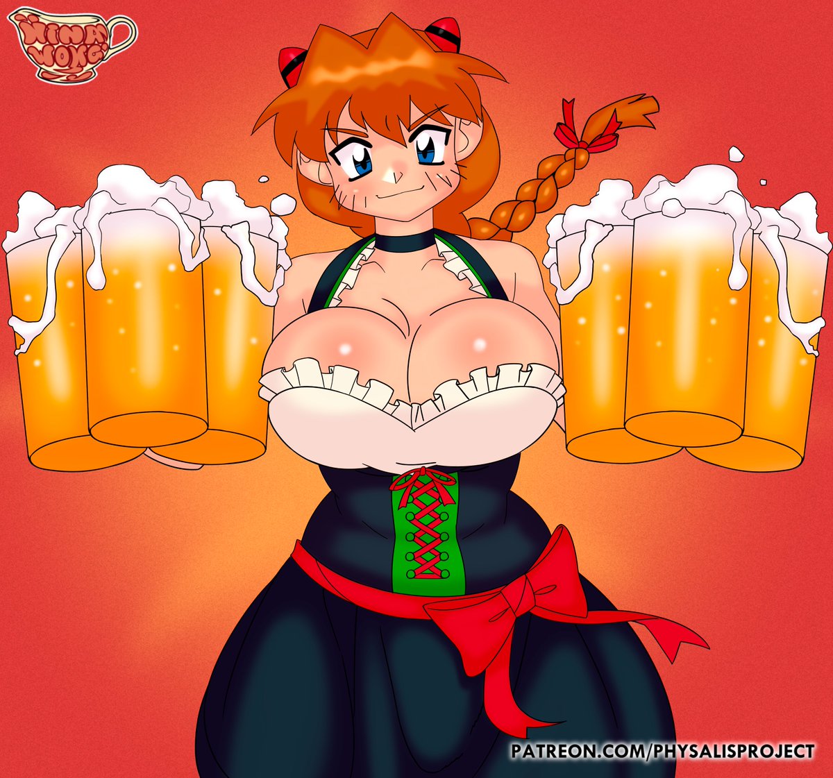ProjectPhysalis's tweet photo. Greetings everyone, here we are dropping another great artwork from @Creamygravy1 ! Oktoberfest was this month and Asuka sure had fun at the venue, hope you enjoy this piece and you know where to find the spicy variant, thanks for the support! https://t.co/yLPeAxdOfI