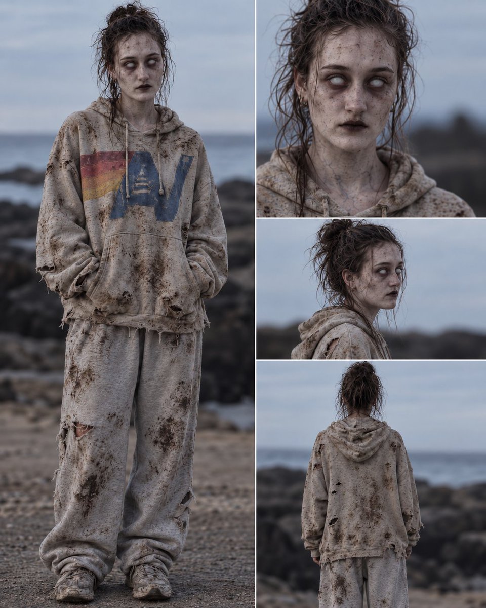 bubs's tweet photo. Then for my daughter I gave it some recent photos of her face and needed to say young woman because asking for a demon child kept tripping the safety blocks on image gen. Also gave it a hoodie she has as clothing reference.

"Here are reference photos for the young woman's face. Keep it structurally the same. Example sweatshirt style and pants also attached. Now turn the woman into a zombie. Not scary, but very pale skin no expression on her face. hair is oliy and messy. clothes are very dirty. torn, tattered. lips and eyes are dark. face is dirty. make her eyes white milky. skin weathered and totally pale, almost translucent."