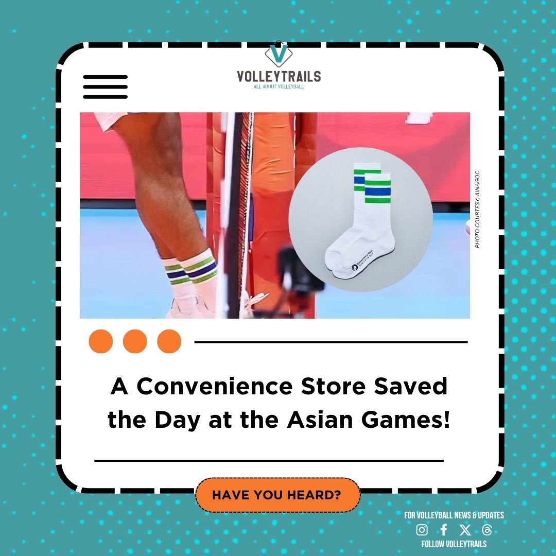 volleytrails's tweet photo. A Convenience Store Saved the Day at the Asian Games! 🇺🇿🧦

During the 2026 Asian Games in Japan, the Uzbekistan men's volleyball team faced a last-minute uniform crisis just before their match against the host nation. International rules dictate that all players on the court must wear socks of the exact same color and length, but the team had arrived with a mismatched assortment.

With the clock ticking and a potential disqualification looming, they found a lifesaver right next to their hotel: a FamilyMart convenience store. The team quickly purchased enough of the store's famous "Line Socks" (white with green and blue stripes) to properly outfit the entire roster.

The players noted that the green and blue stripes perfectly matched the colors of the Uzbekistan national flag. 

Source: The Mainichi 
https://t.co/s8uetktQas

#AsianGames2026 #AichiNagoya2026 #volleyball 
📸 AINAGOC