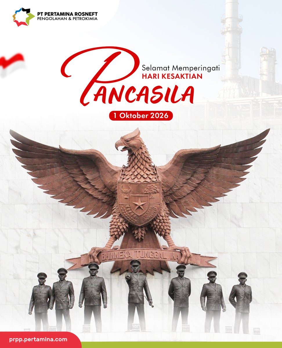 pt_prpp's tweet photo. Mari mengenang sejarah dengan penuh penghormatan serta terus menjaga Pancasila sebagai pemersatu bangsa Indonesia.

#PertaminaRosneft #PTPRPP #Pertamina #Rosneft #Petrokimia #Indonesia #KilangTuban #GRRTuban #8thPRPP https://t.co/0VAX6uDcMj