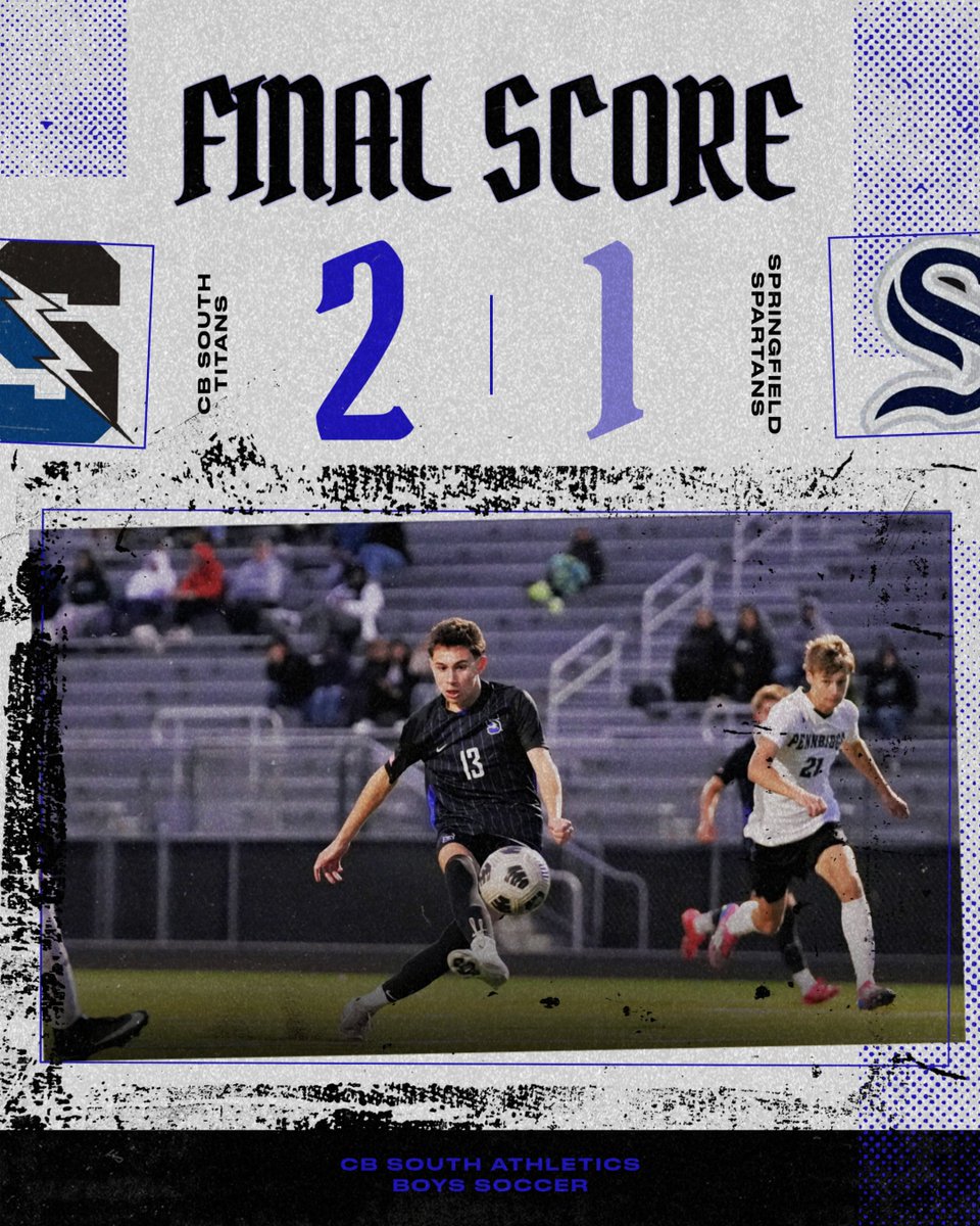CBSouthTitans's tweet photo. FINAL SCORE: @CBSouthHS Boys Soccer earns a thrilling, 2-1, victory over host Springfield in @SOLsports @PIAASports action on Wednesday afternoon! #TitansWin #ROW #Believe #CBSouthAthletics https://t.co/lkDg2dtaeu