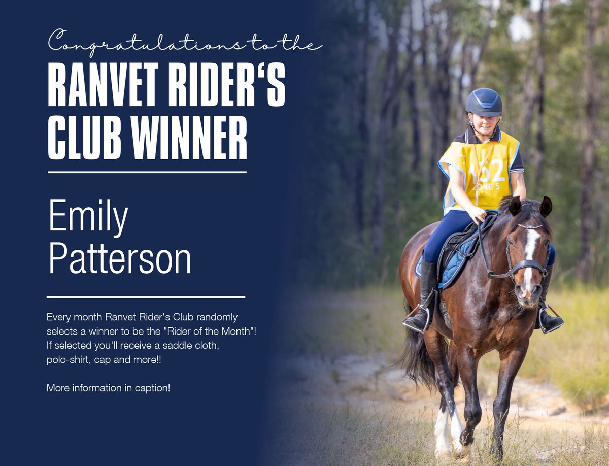 RanvetPtyLtd's tweet photo. Congratulations to Emily Patterson, our September winner of the Ranvet Riders Club merchandise prize pack!

If you haven't already, follow the link below to join the Ranvet Riders Club:
https://t.co/Vo2adEI6c0 

#Ranvet #TrustedPerformanceProducts #JoinNow https://t.co/tvLJdJRxEI
